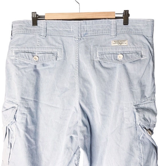Polo Ralph Lauren Seersucker Cargo Shorts Blue White Stripes Cotton Men’s 38 - Picture 8 of 11